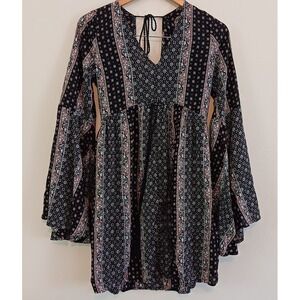 Abercrombie fitch Navy blue & Floral Bell Sleeve Dress Size M Boho Chic